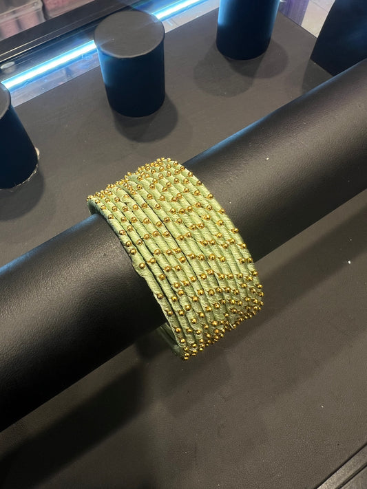 Thread Bangles - Mint/Gold Dot
