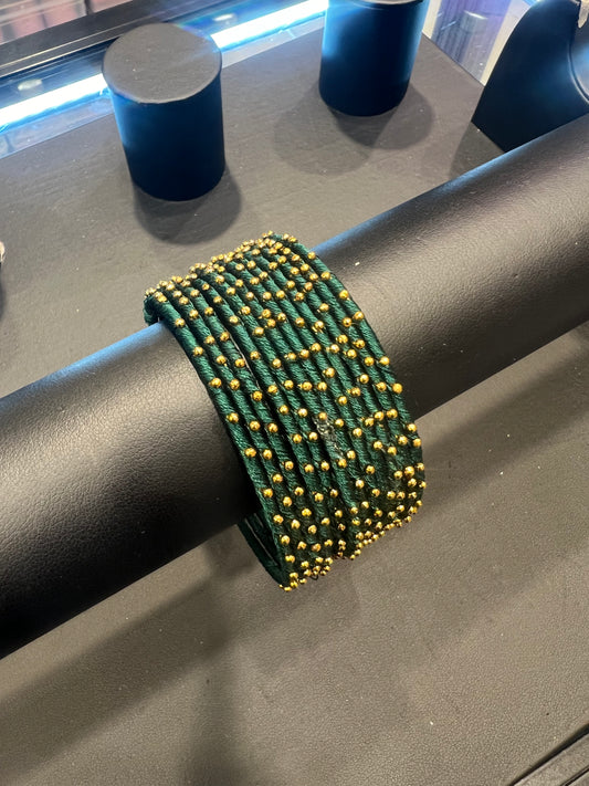 Thread Bangles - Dark Green/Gold Dot
