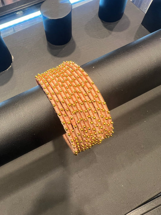 Thread Bangles - Peach/Gold Dot