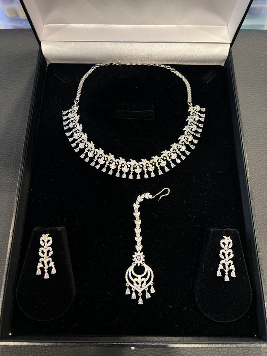 American Diamond Necklace Set - Silver