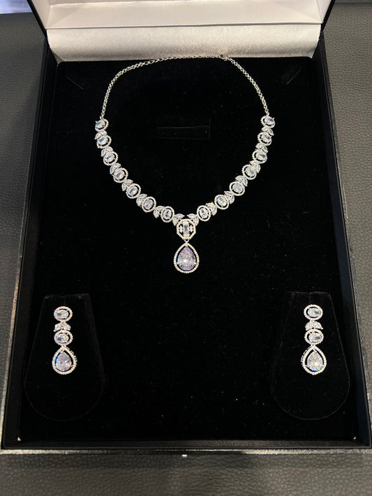 American Diamond Necklace Set - Silver