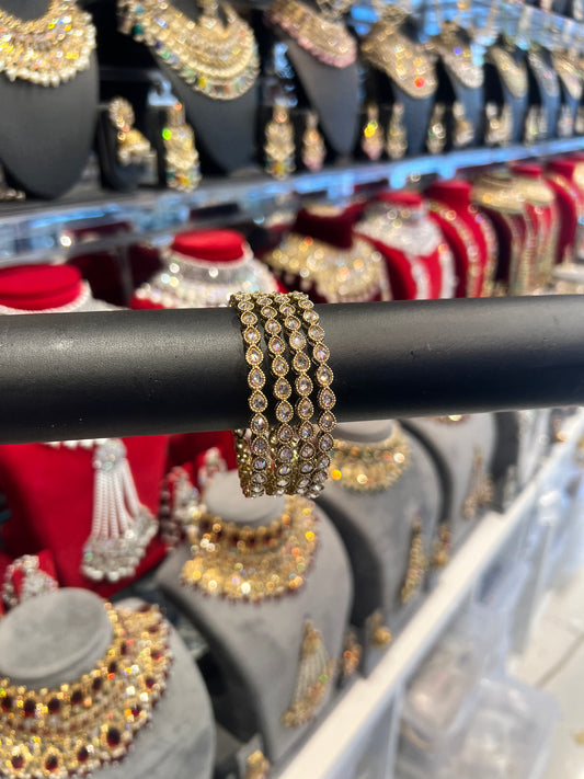 Teardrop Kundan Bangles - Gold/Champagne