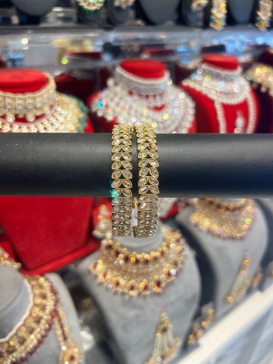 Kundan Eye Bangles - Gold/Champagne
