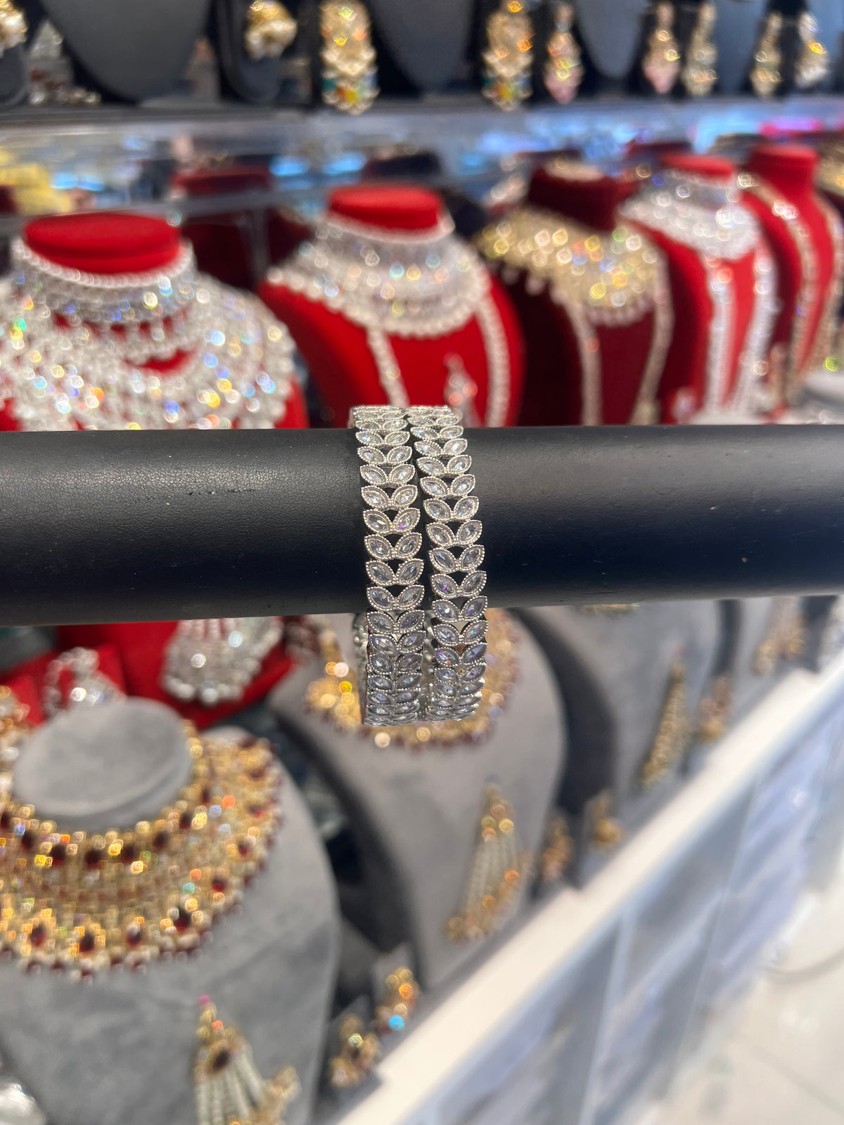 Kundan Eye Bangles - Silver