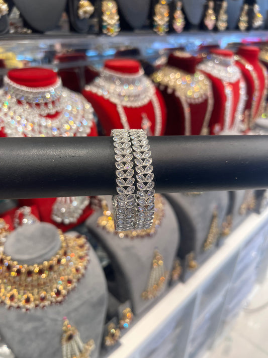 Kundan Eye Bangles - Silver