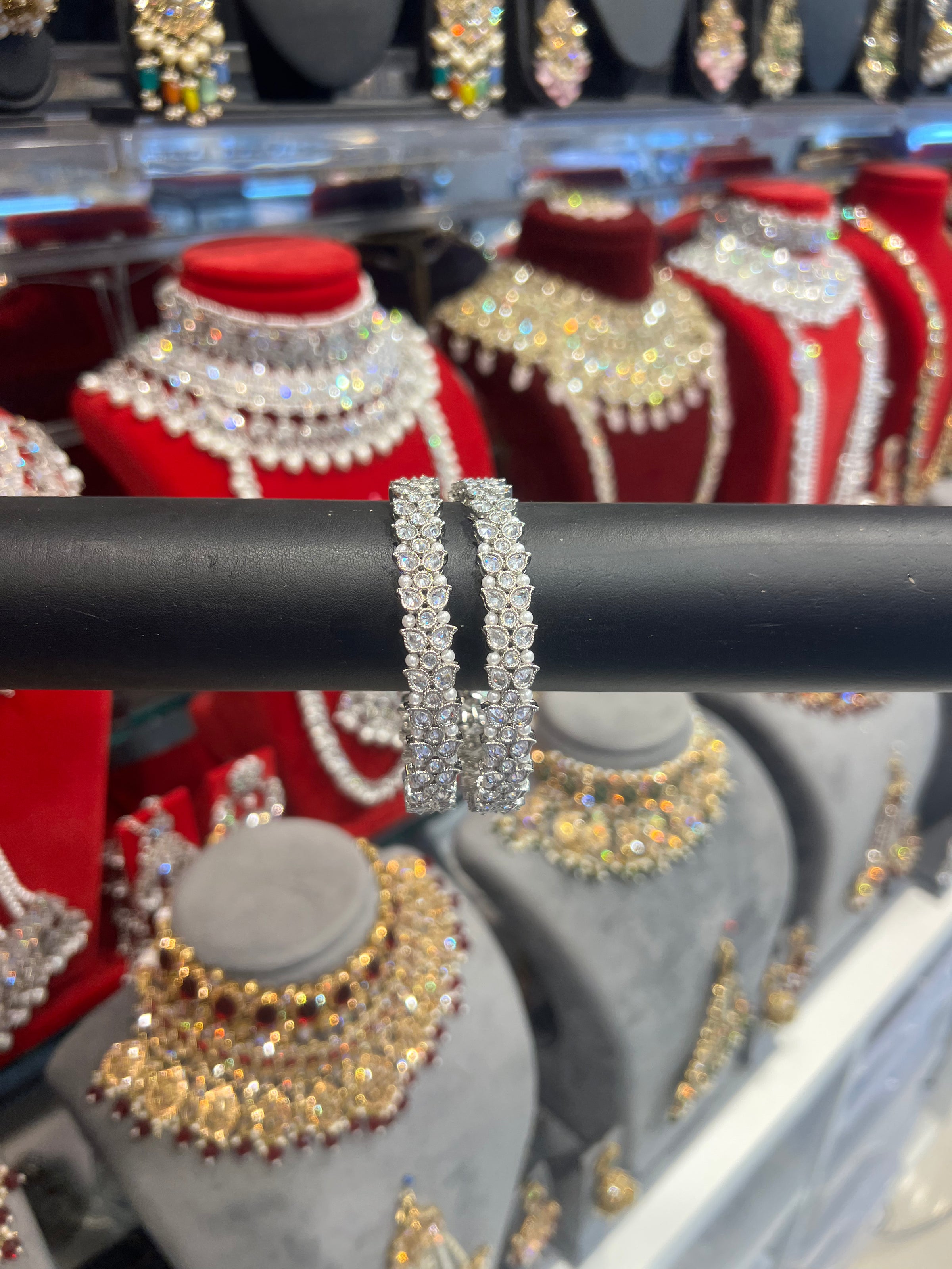 Kundan Pearl Bangles - Silver