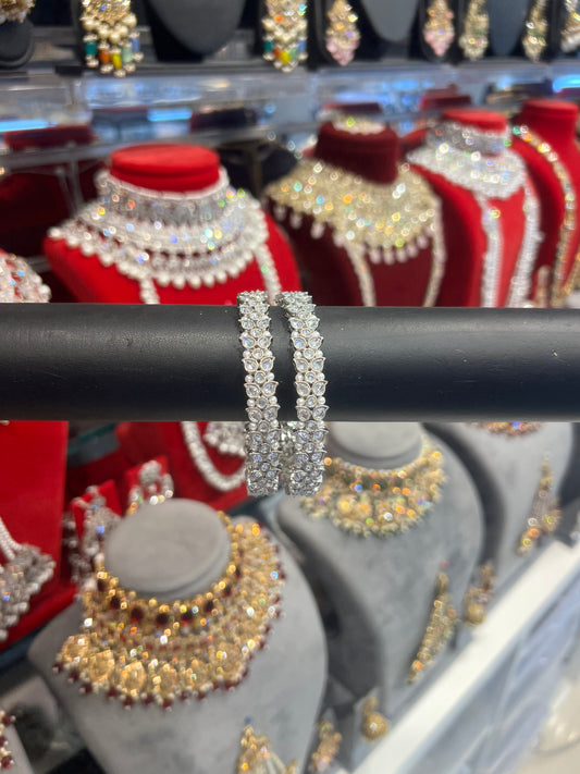 Kundan Pearl Bangles - Silver