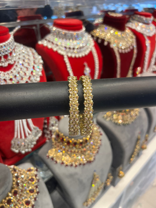 Kundan Pearl Bangles - Gold/Champagne