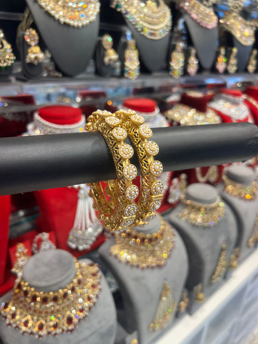 Pearl Screw Bangles - Gold