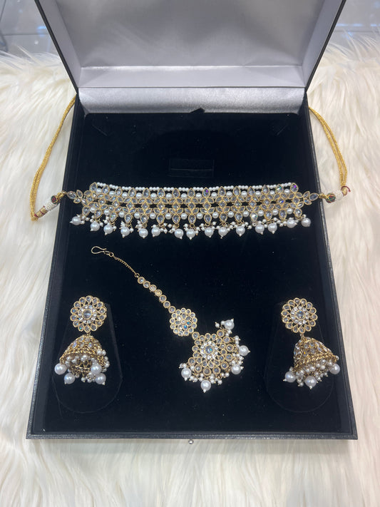 LIA Choker Set - Gold/White