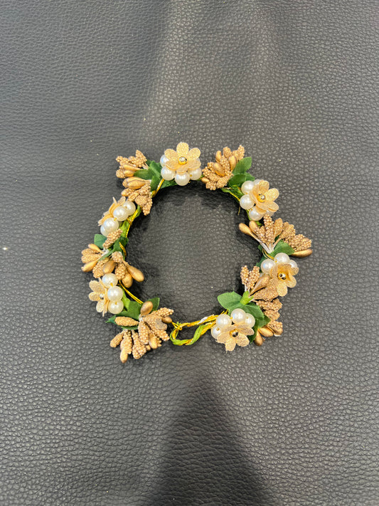 Floral Hair Accessory - Gold, White & Green