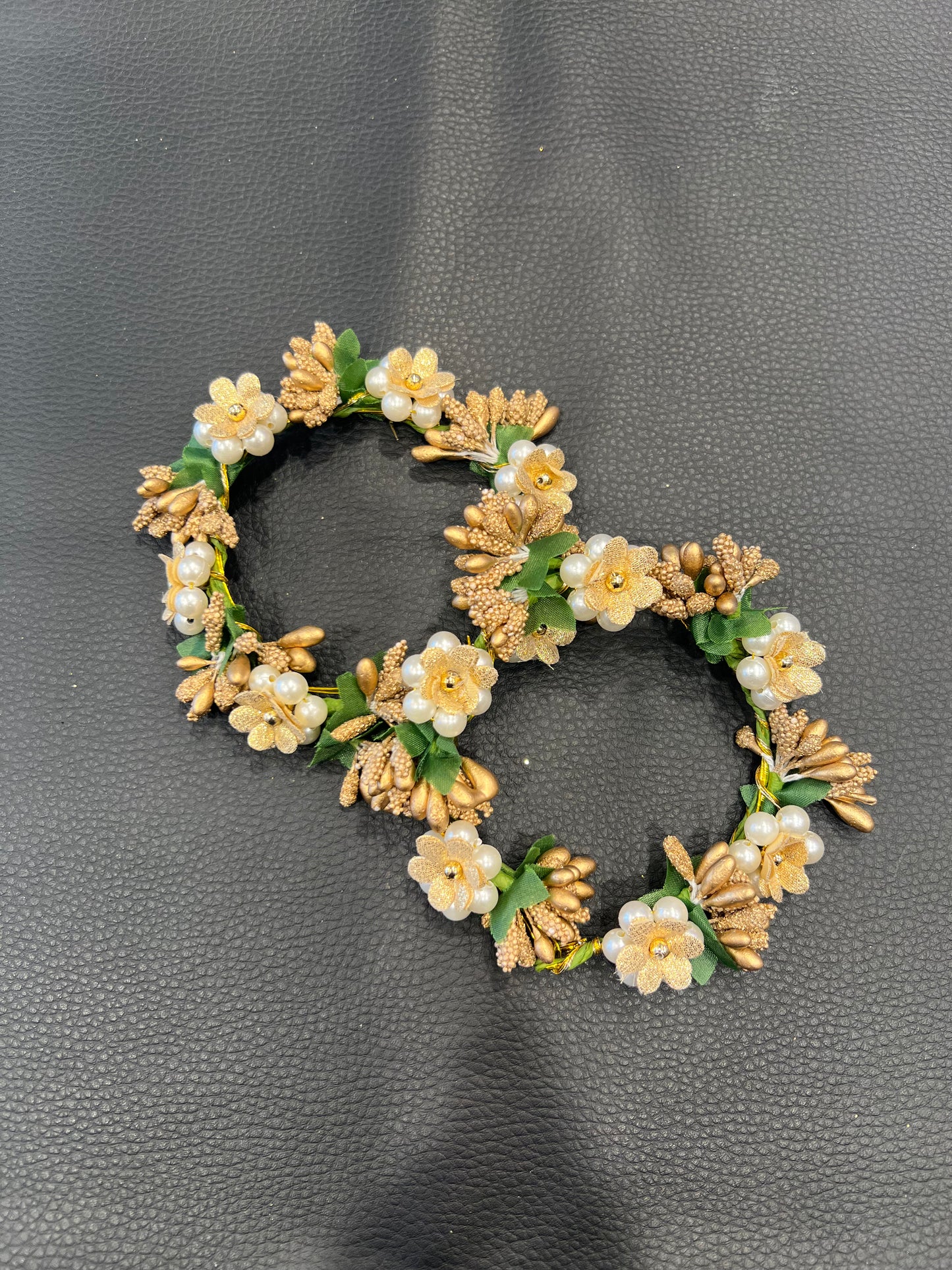 Floral Hair Accessory - Gold, White & Green