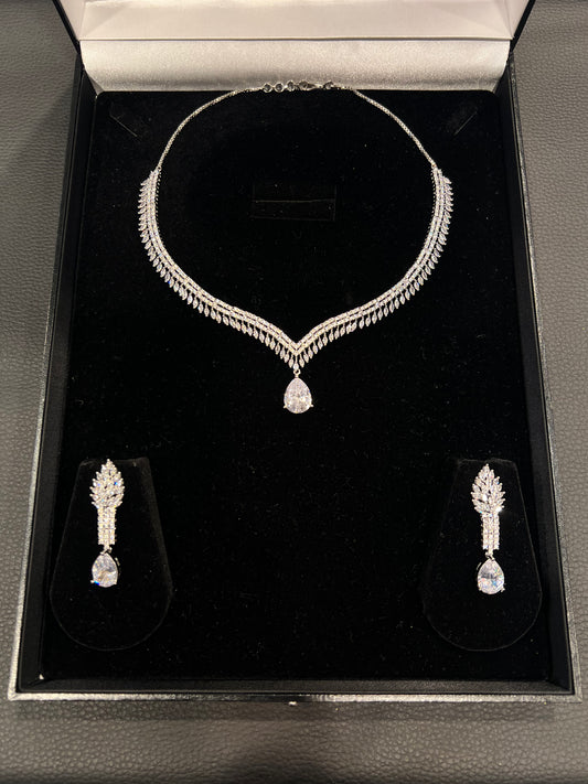 American Diamond Necklace Set - Silver