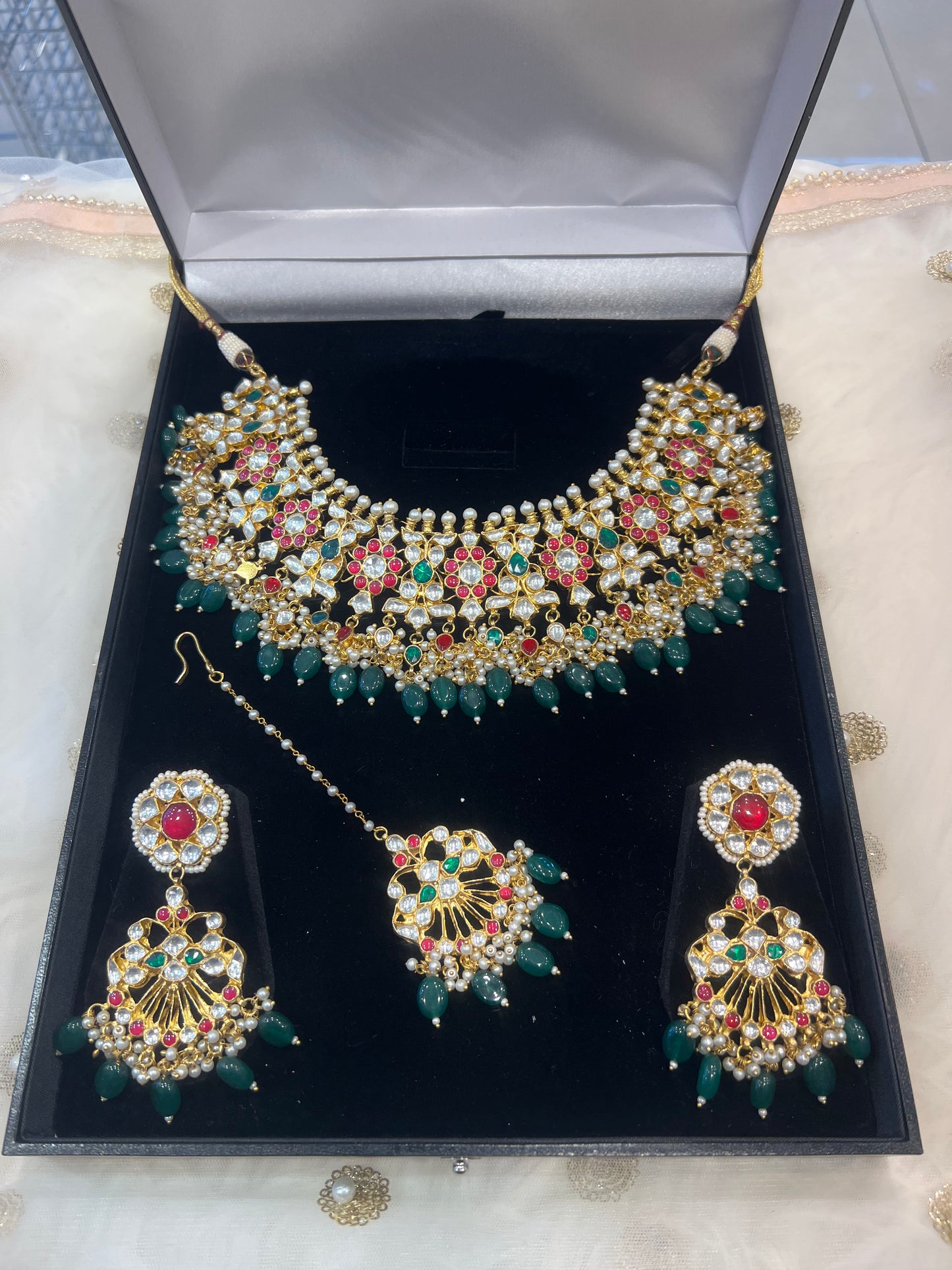 Pachi Kundan Necklace Set - Ruby/Green