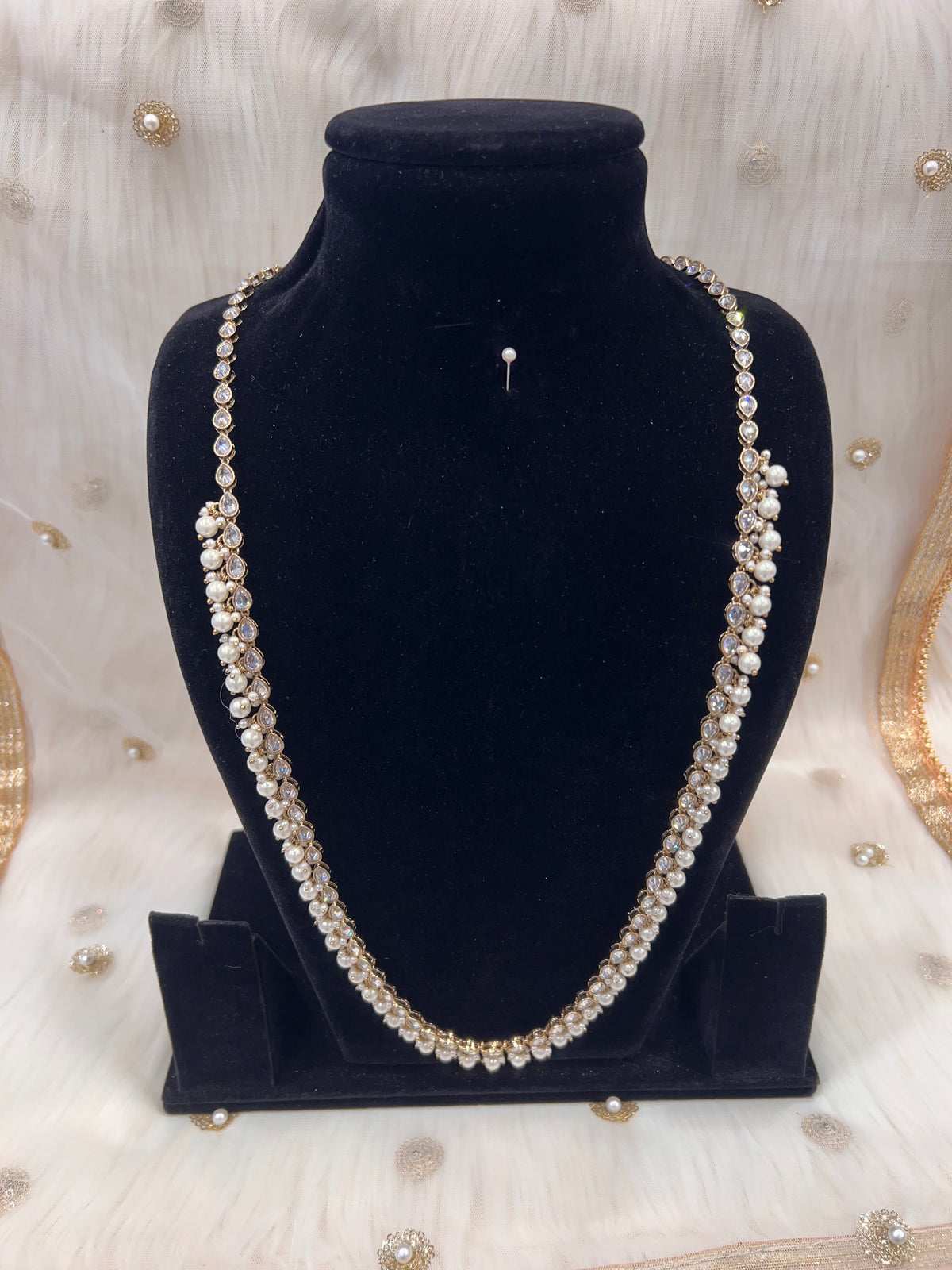 White Gold/Pearl Long Mala
