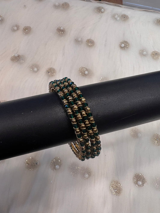 Dark Green Crystal Bangles - Set of 4