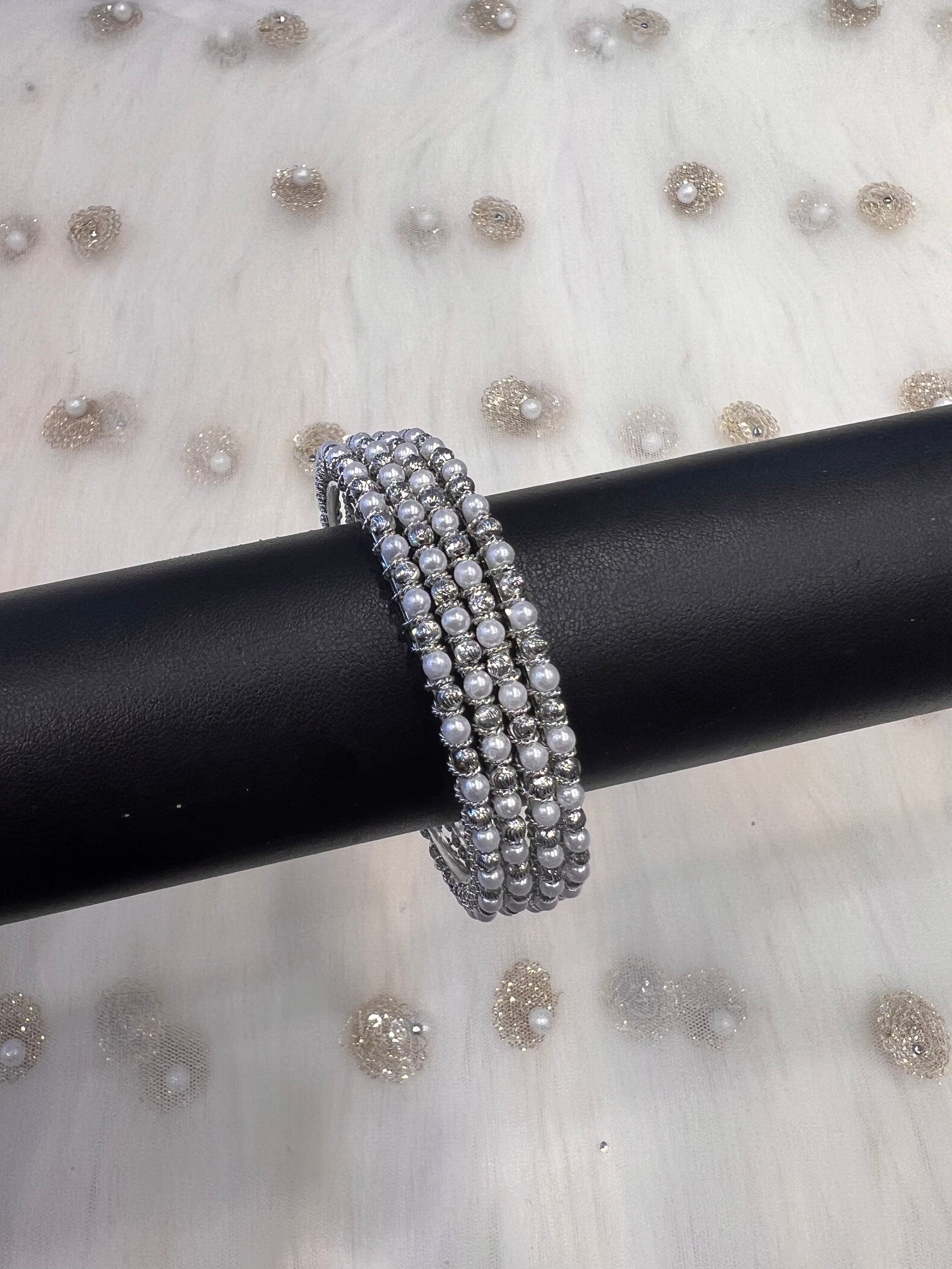 Silver & Pearl Bangles - Set of 4