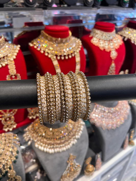 White Gold Thread Bangle Stack