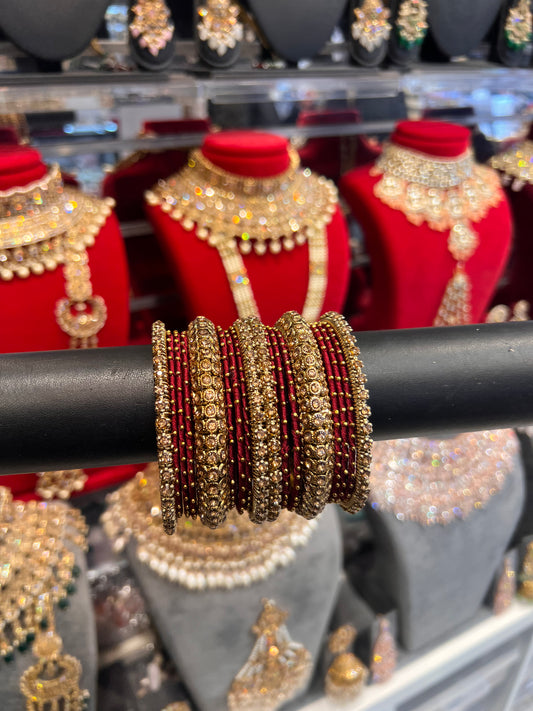 Maroon Thread Bangle Stack