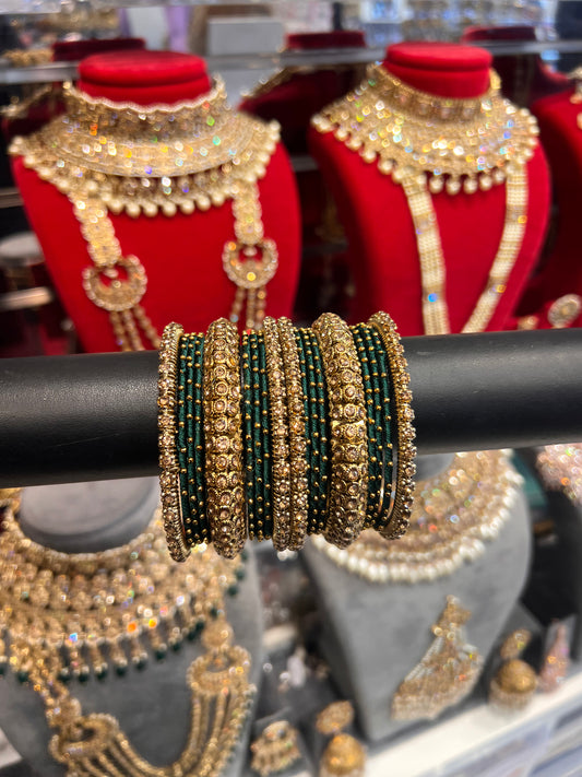 Dark Green Thread Bangle Stack