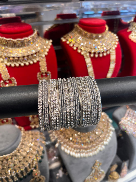 Silver/Grey Thread Bangle Stack