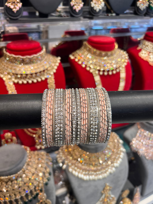 Silver/Peach Thread Bangle Stack